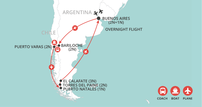 Pure Patagonia: Chile & Argentina map