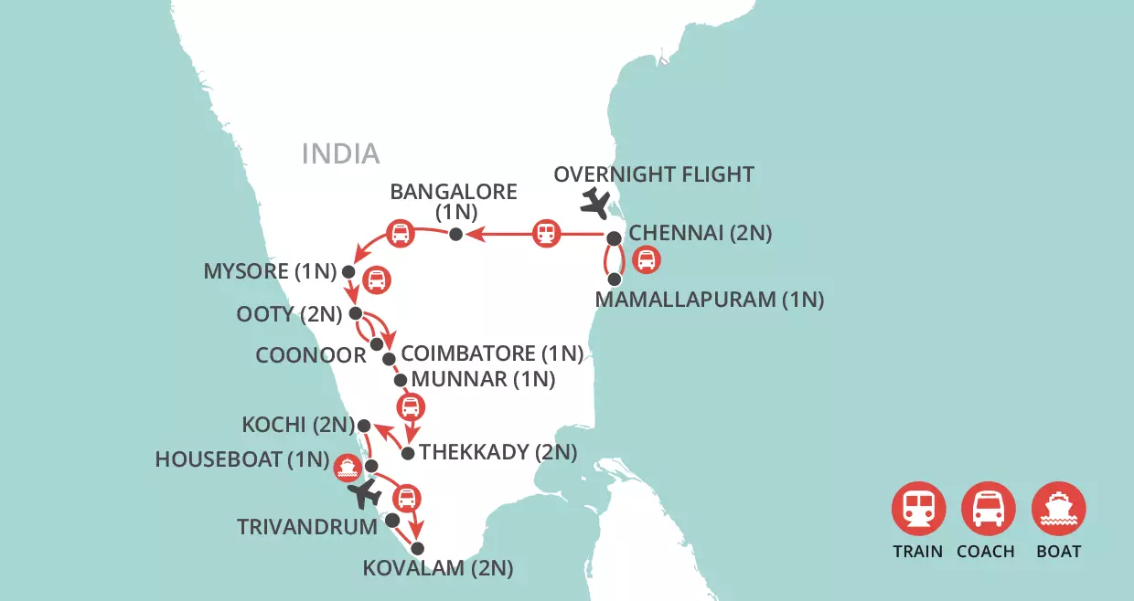 Kerala and the Southern Highlights map